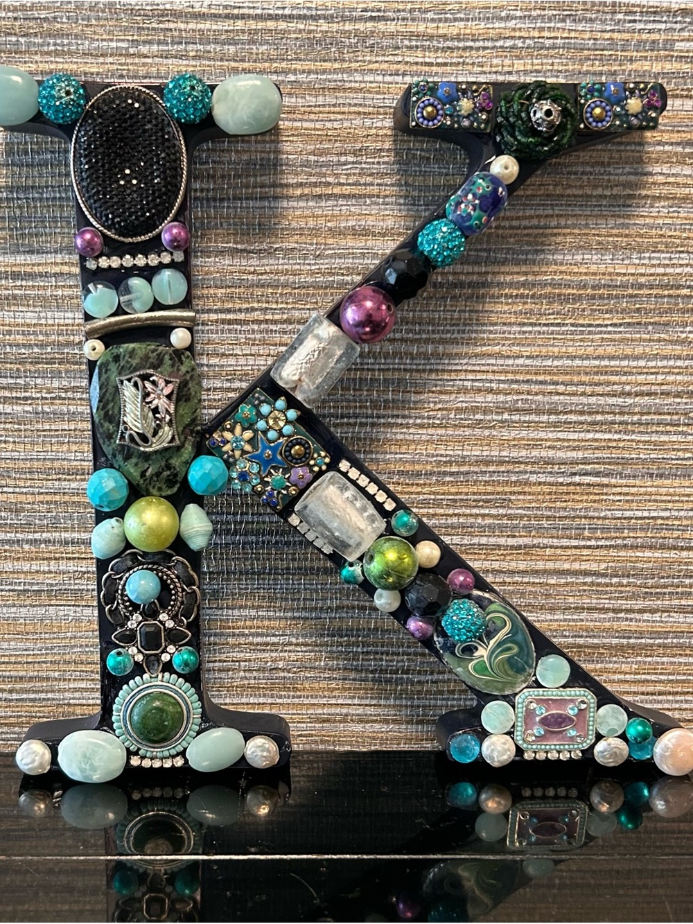Embellished Decorative Letter K in Turquoise & Purple
